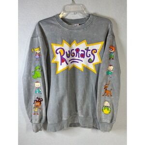 Nickelodeon Rugrats Graphic Sweatshirt Mens Medium Gray Acid Wash Sleeve Print